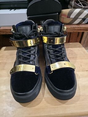 Giuseppe Zanotti Navy Blue Velvet Leather High Top .